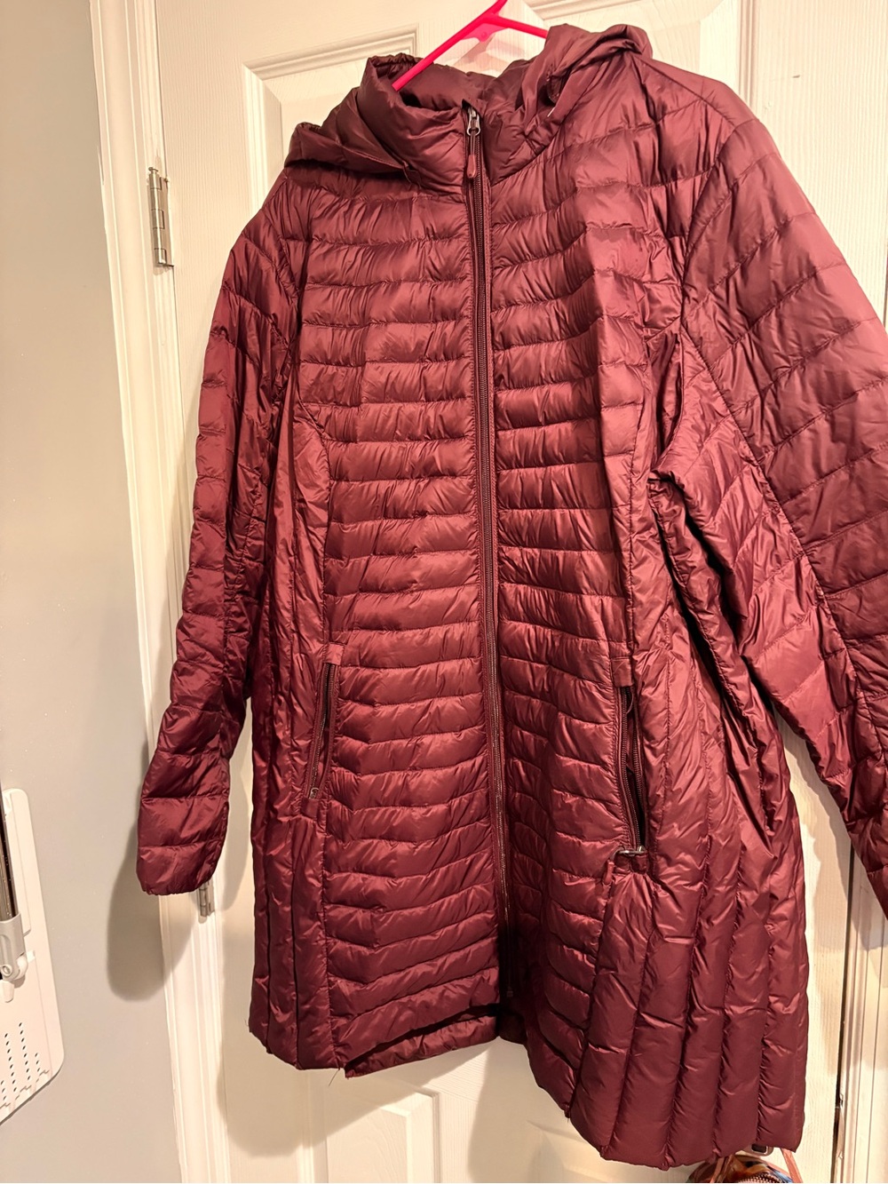 32 Degrees Hooded Quilted Puffer Coat - Burgundy